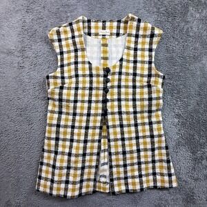Vintage 60s Custom Made by Avalon Plaid Wool Blend Vest Tunic Mustard Black S/M